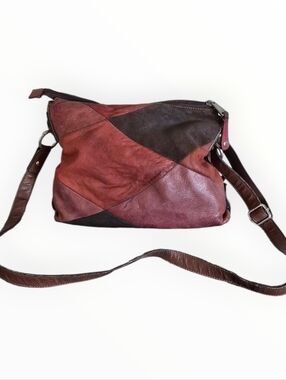 Vintage Y2K Fossil Patchwork Leather Shoulder Bag Colorblock Boho Brown Purse